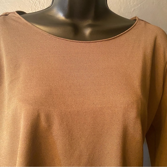 Zara tan/brown asymmetrical hem multi layer wide neck long sleeve shirt - Picture 11 of 16